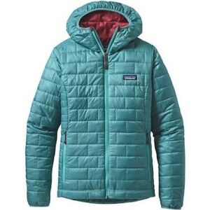 Women’s hooded hoodie, zip front Patagonia puffer nano jacket M blue green